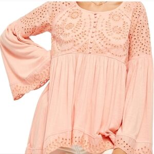 Free People Sun Blush Sea of Love Eyelet Blouse Size Small